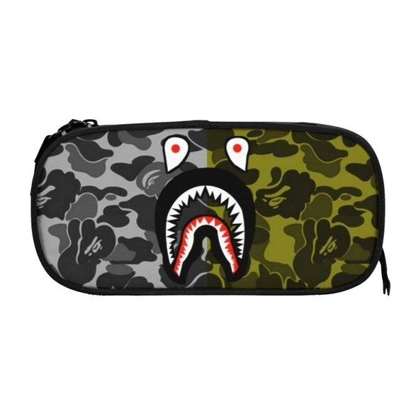 NWOT Camouflage Shark Camo Pencil Case for Boy Girl Kid Pen Bag Box BlackGreen - Picture 8 of 8